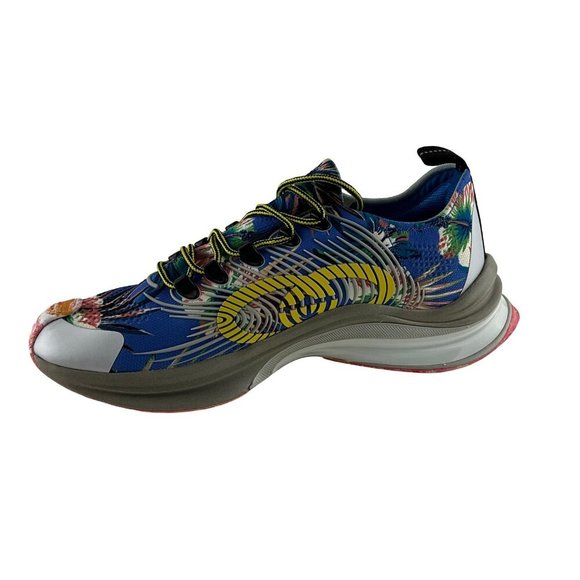 Gucci Men's Run Floral Sneakers Interlocking G Orange Monogram Blue Multi Sz 8 - Picture 7 of 12